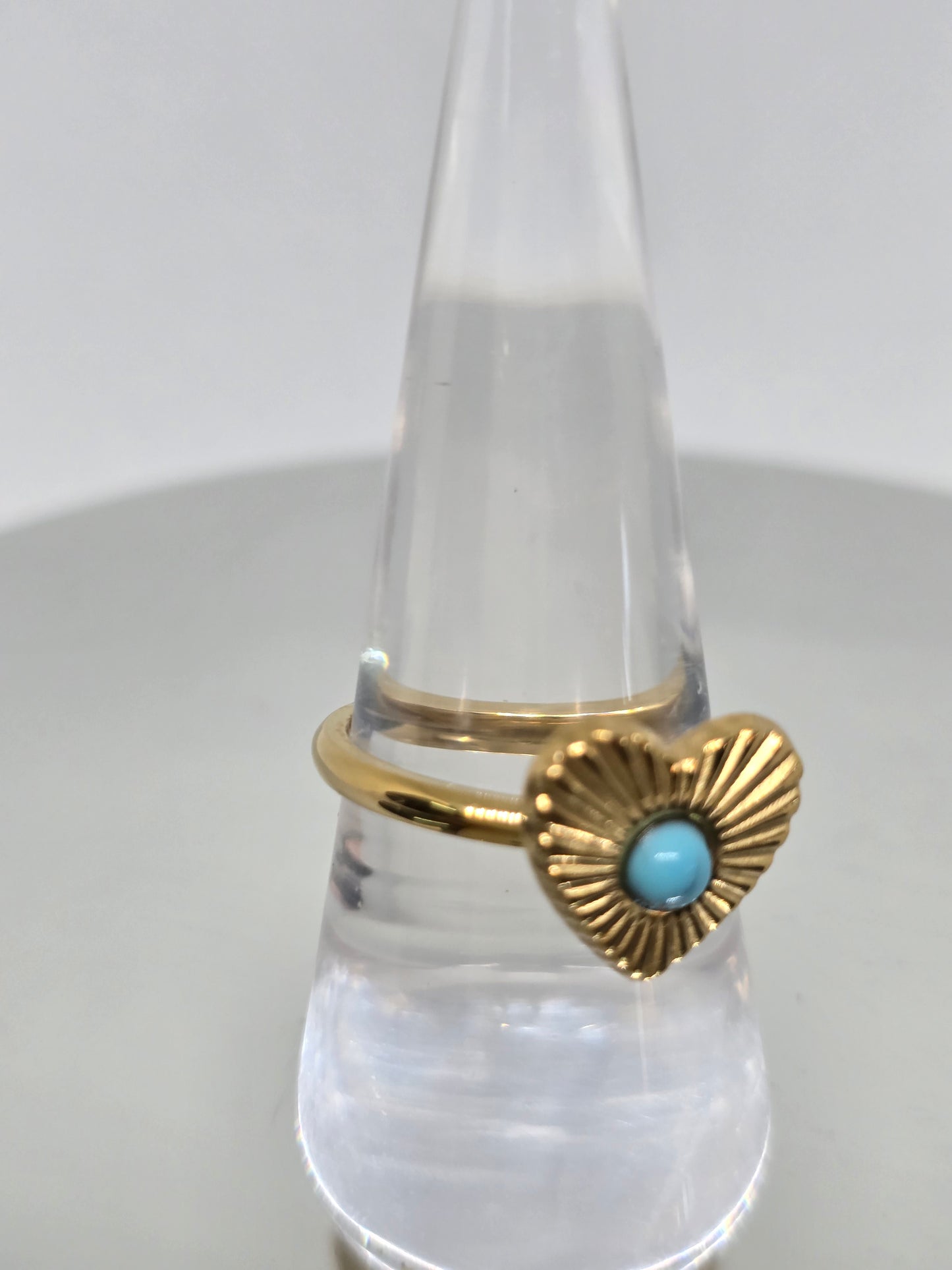 Gold Heart with turquoise bead ring - By Bianci