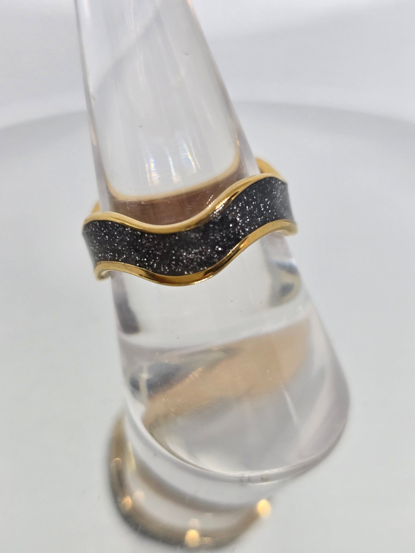Grey glittery gold waves ring - By Bianci