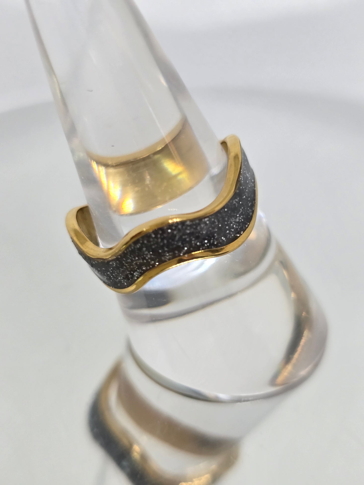 Grey glittery gold waves ring - By Bianci