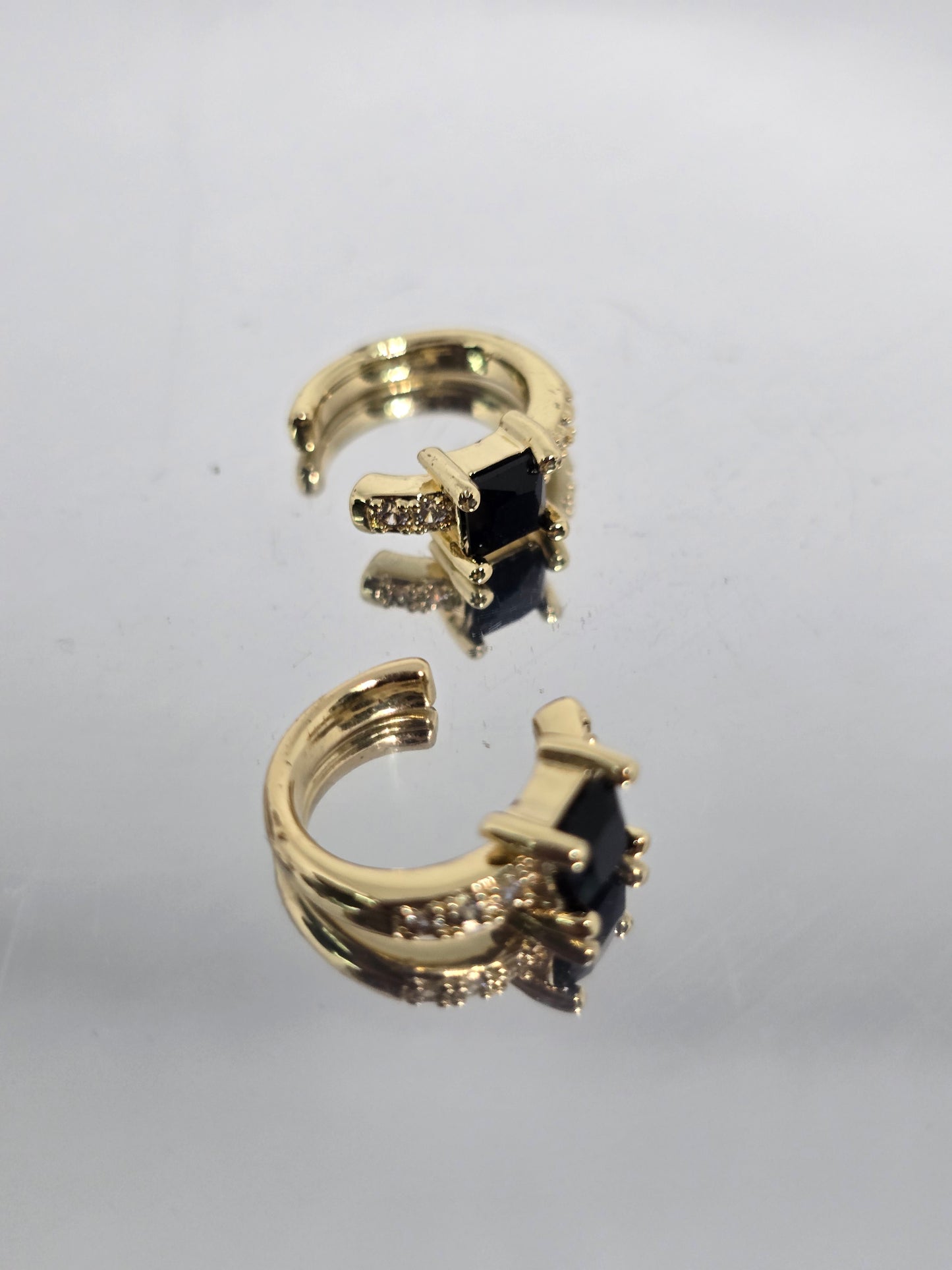 Gold with black syone Hellix Earrings - By Bianci