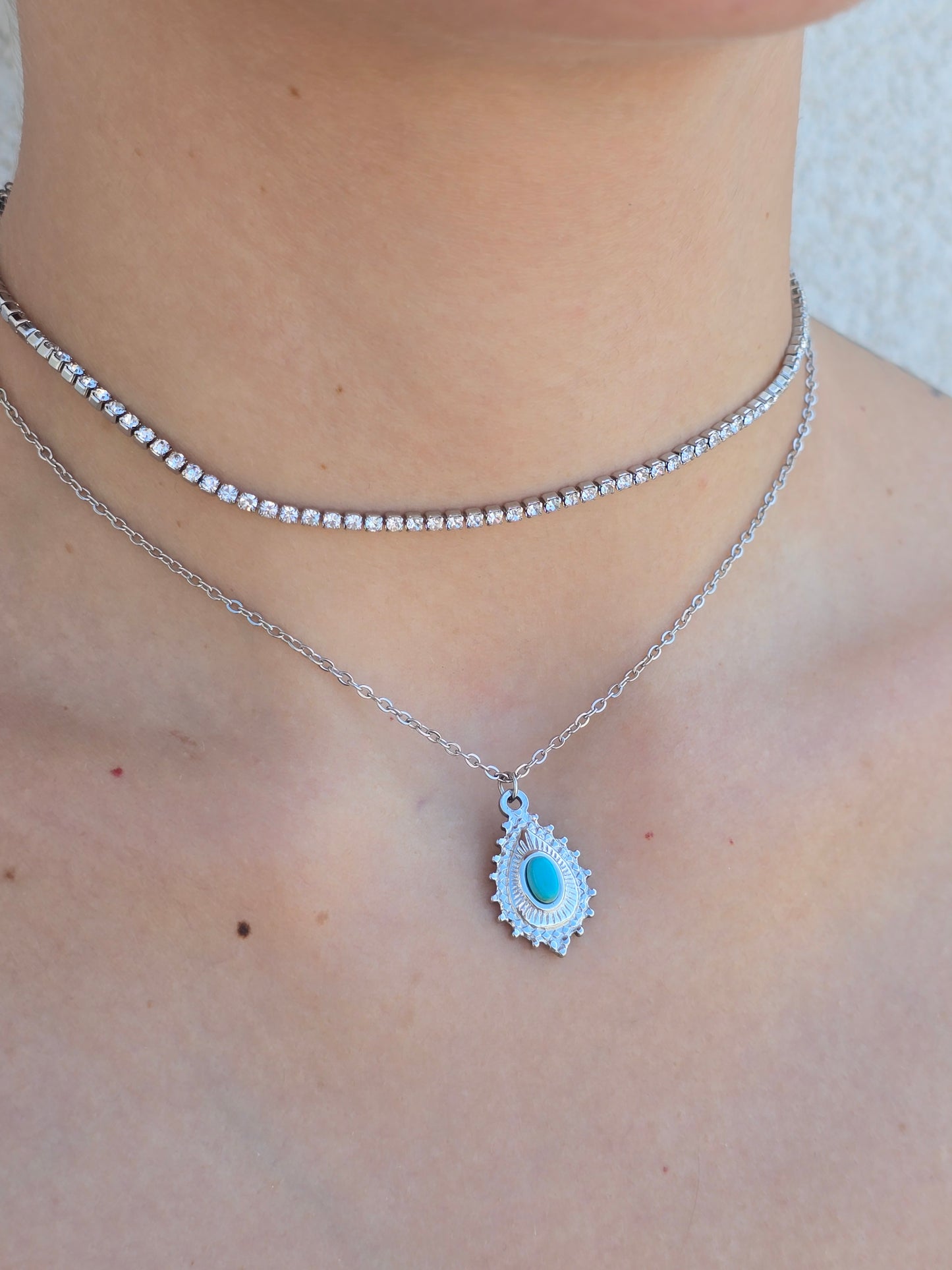Sparkly & Blue silver necklace - By Bianci