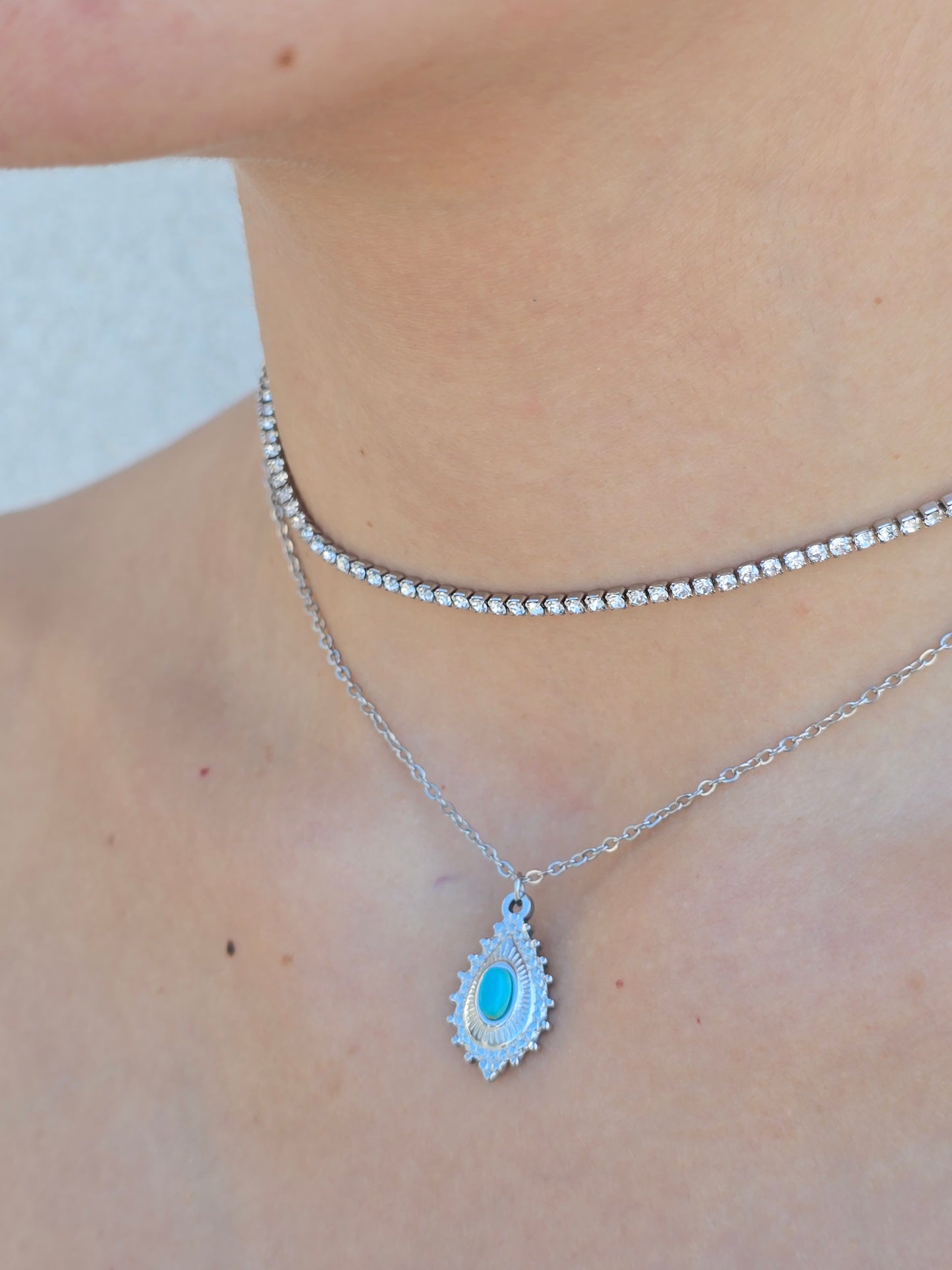 Sparkly & Blue silver necklace - By Bianci