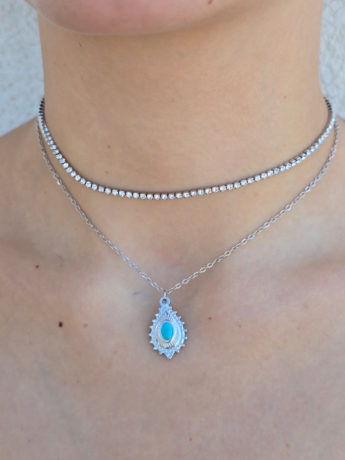 Sparkly & Blue silver necklace - By Bianci