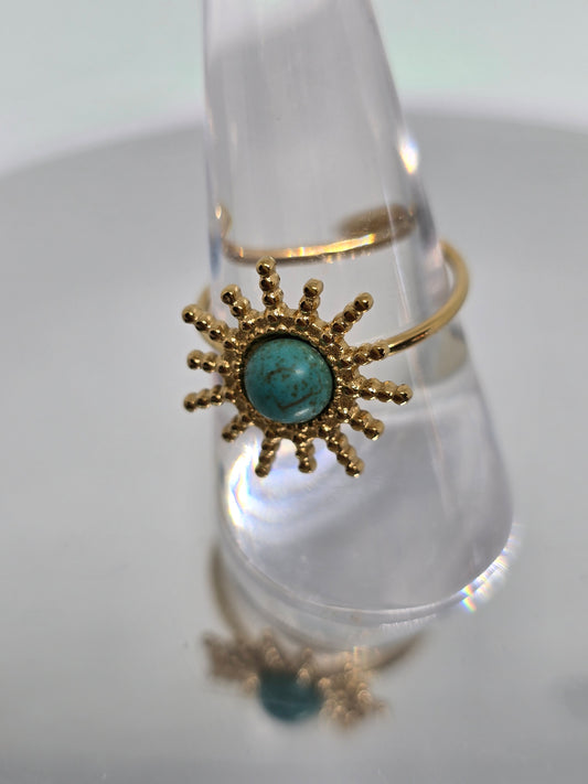 Golden sun with turquoise bead ring - By Bianci