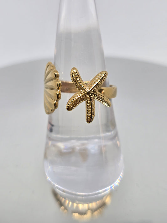 Starfish and shell gold ring - By Bianci