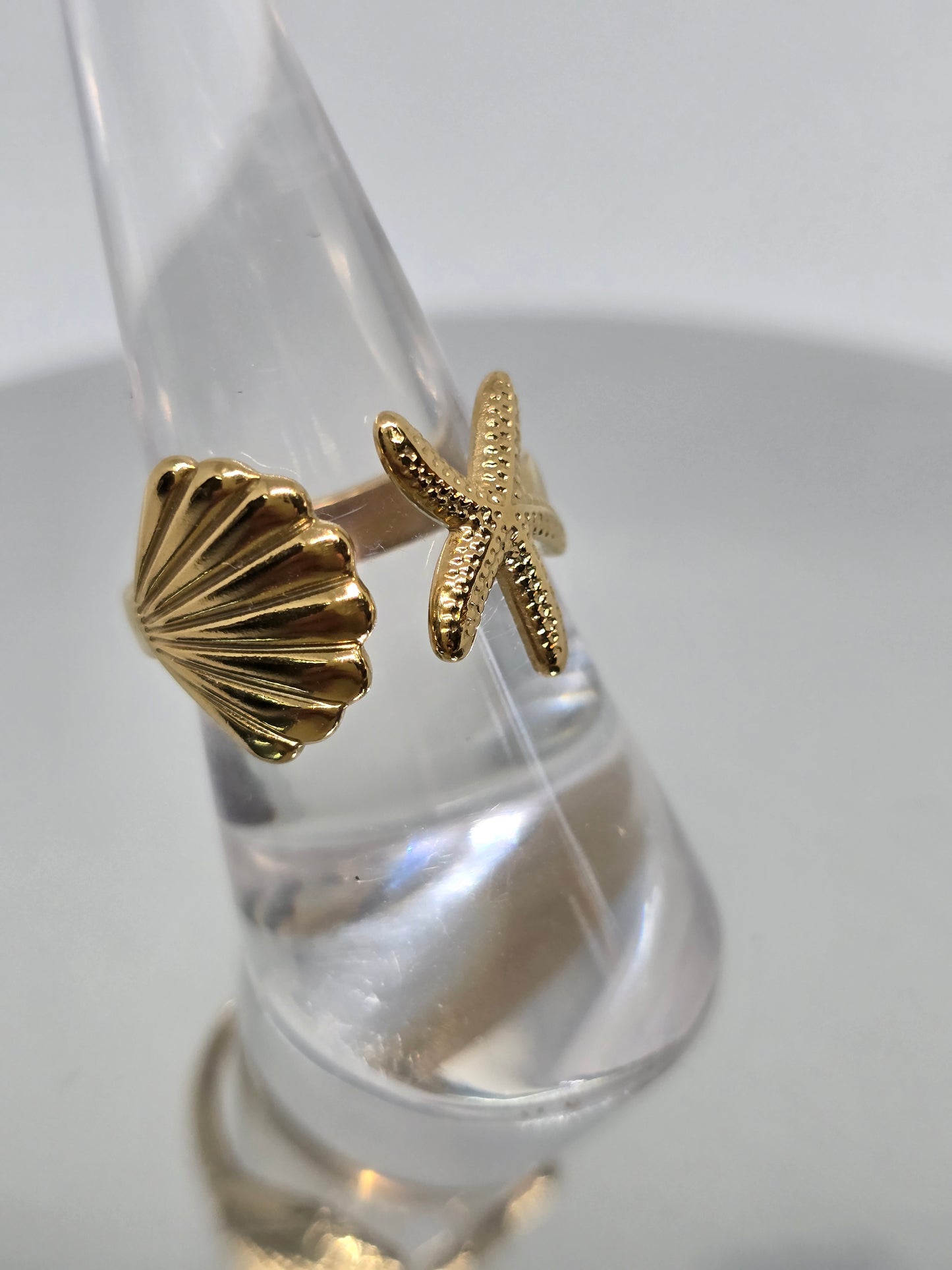 Starfish and shell gold ring - By Bianci