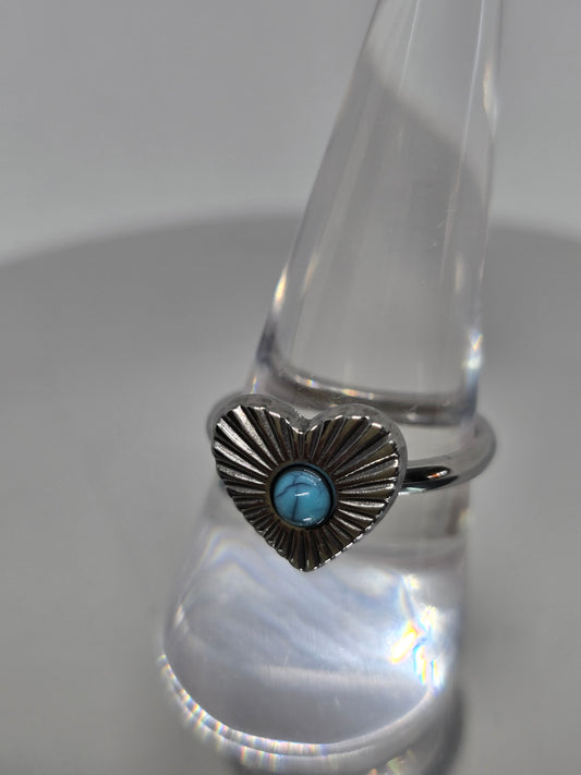 Silver Heart with turquoise bead ring - By Bianci