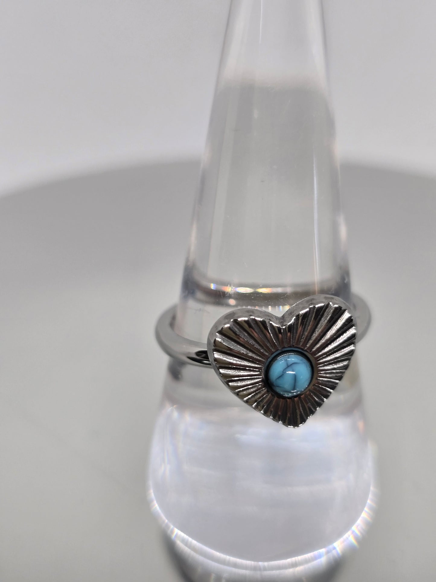 Silver Heart with turquoise bead ring - By Bianci