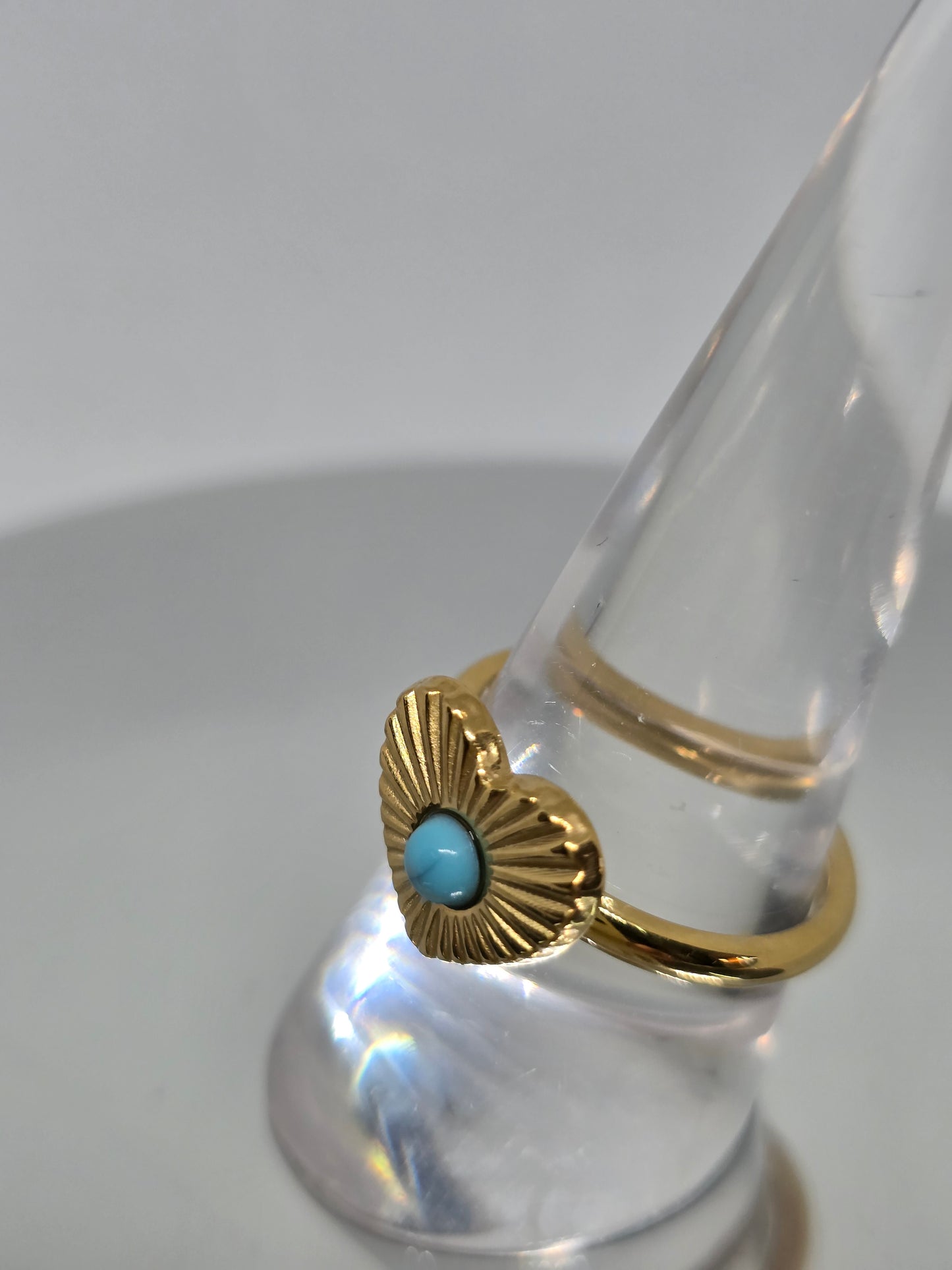Gold Heart with turquoise bead ring - By Bianci