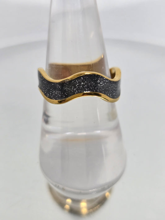Grey glittery gold waves ring - By Bianci