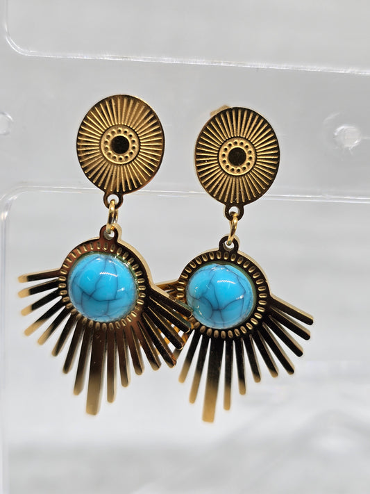 Gold sun with turquoise earrings - By Bianci