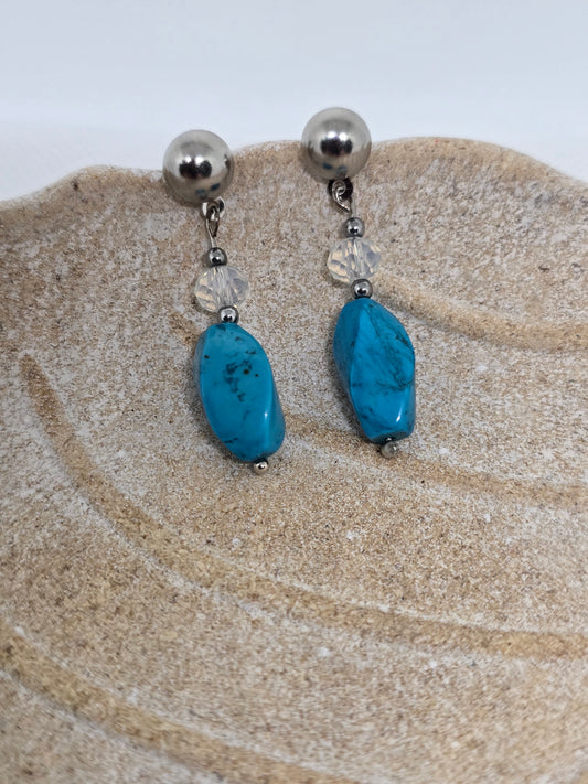 Turquoise drops silver earrings - By Bianci