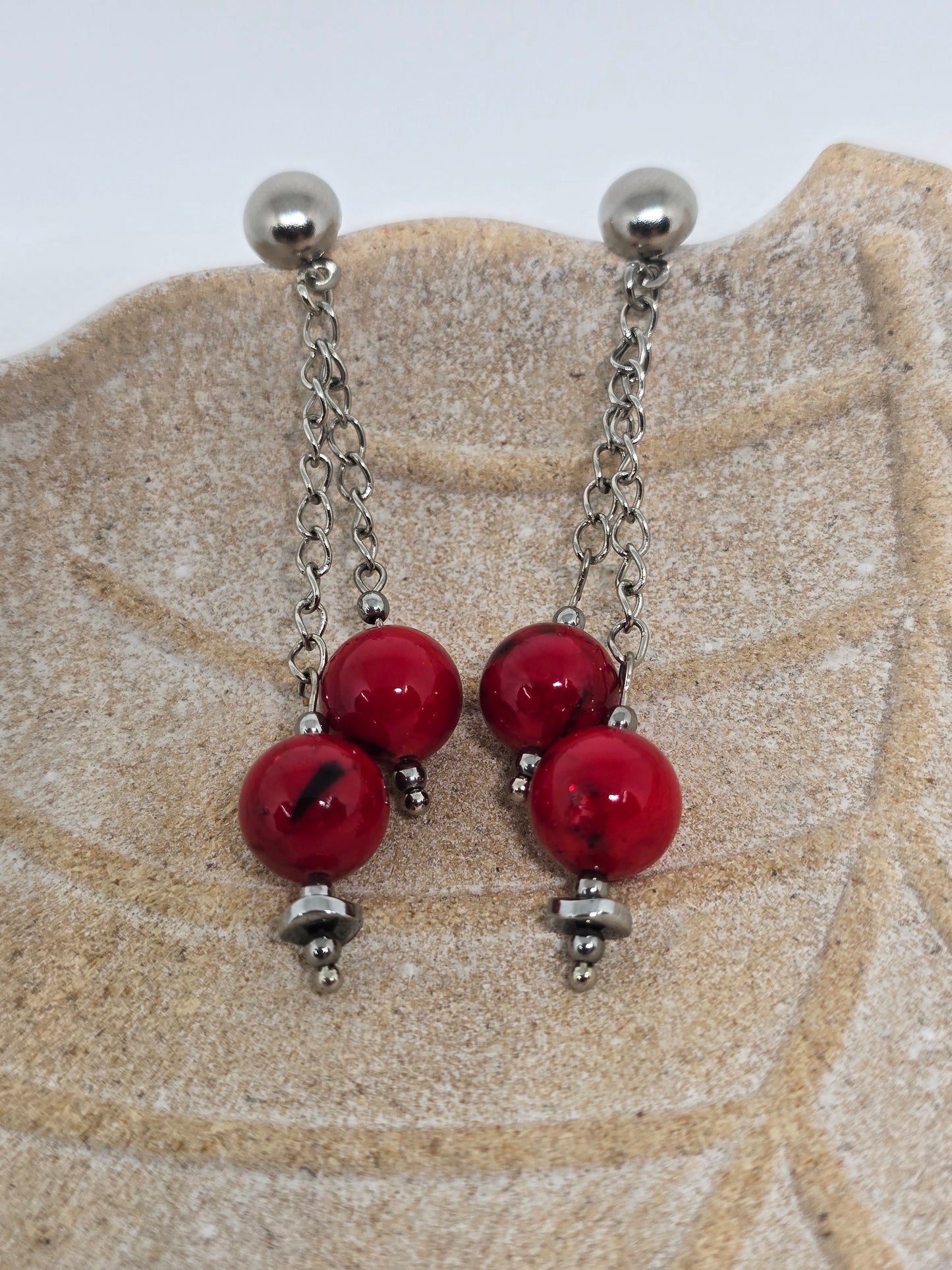 Red cherrys silver earrings - By Bianci