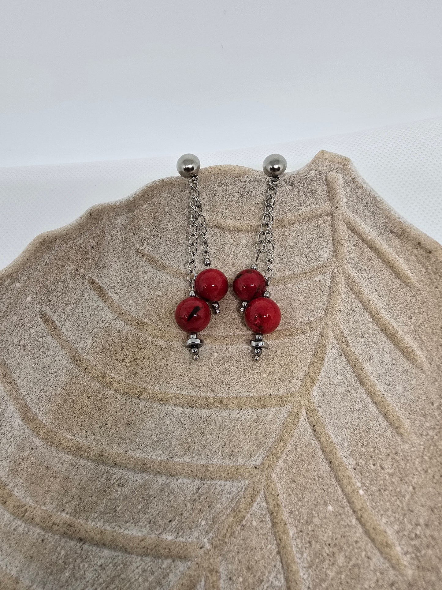 Red cherrys silver earrings - By Bianci