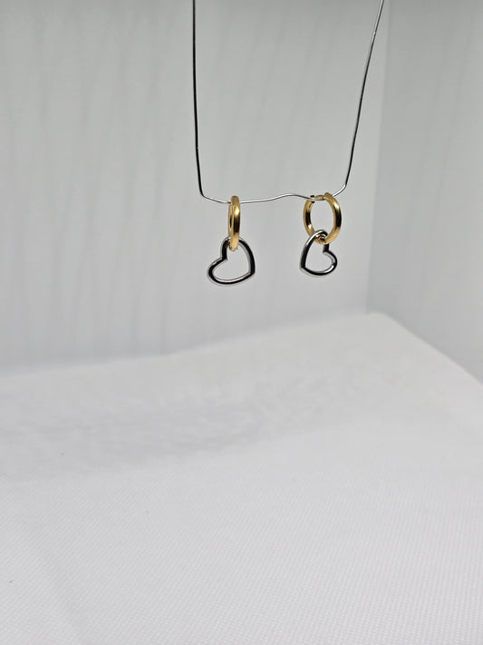 Silver hearts on Gold circles earrings - By Bianci
