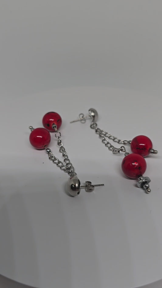 Red cherrys silver earrings - By Bianci
