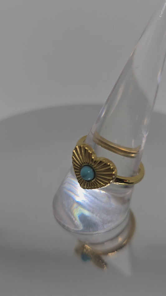 Gold Heart with turquoise bead ring - By Bianci