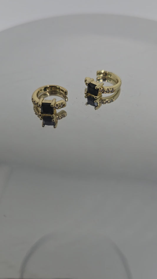 Gold with black syone Hellix Earrings - By Bianci