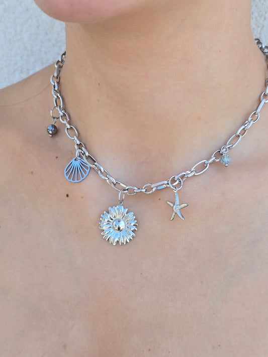 Silver flower charm necklace - By Bianci