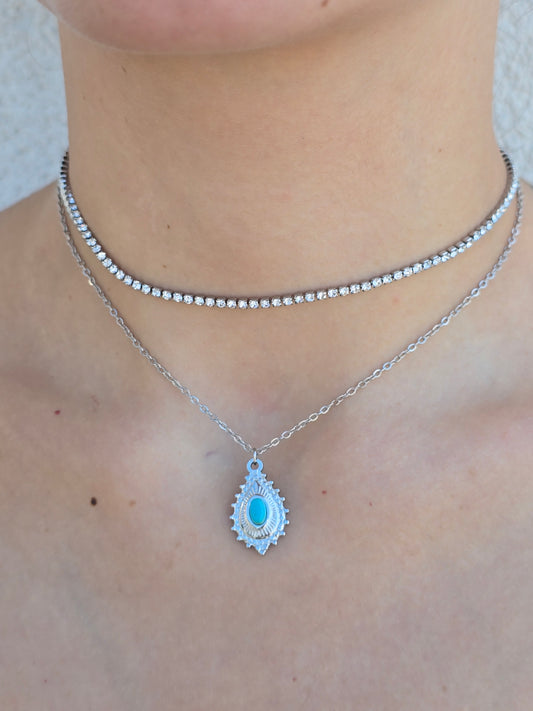 Sparkly & Blue silver necklace - By Bianci